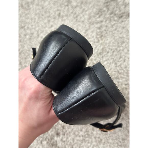 Sz 38 Leather Made in Italy Black Mary Jane Ballet Flats Gold Hardware - Picture 3 of 6